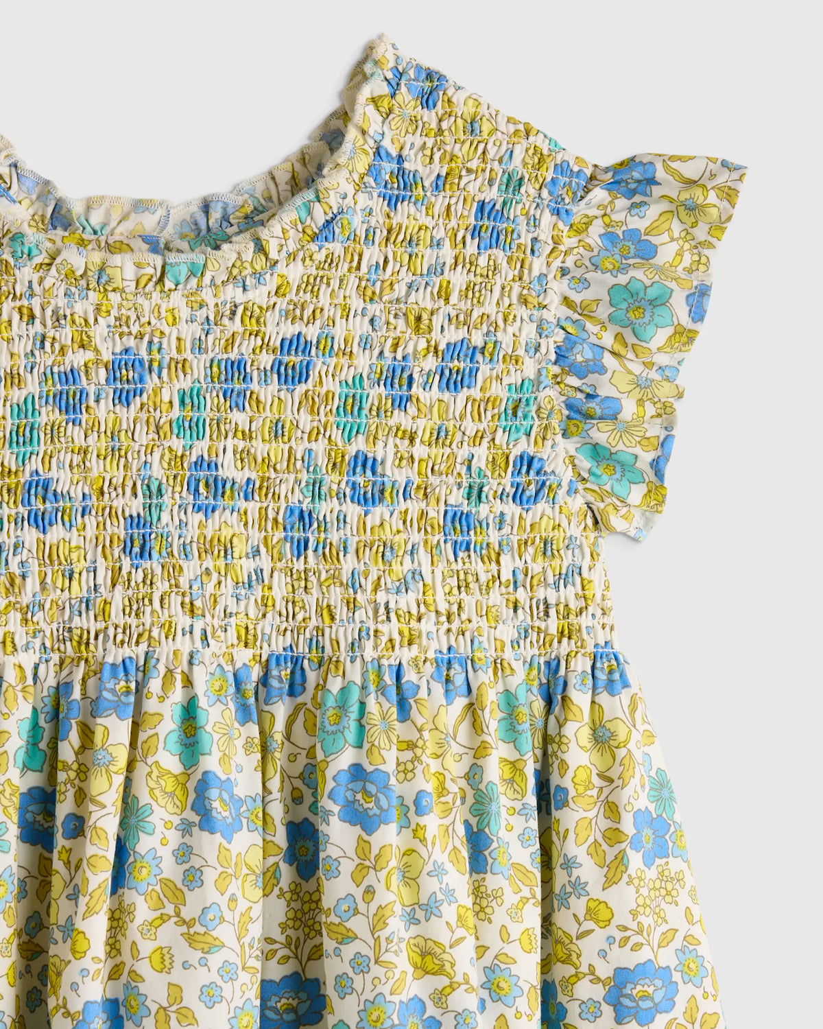 100% Organic Cotton Poplin Smocked Flutter Sleeve Dress - US 2651