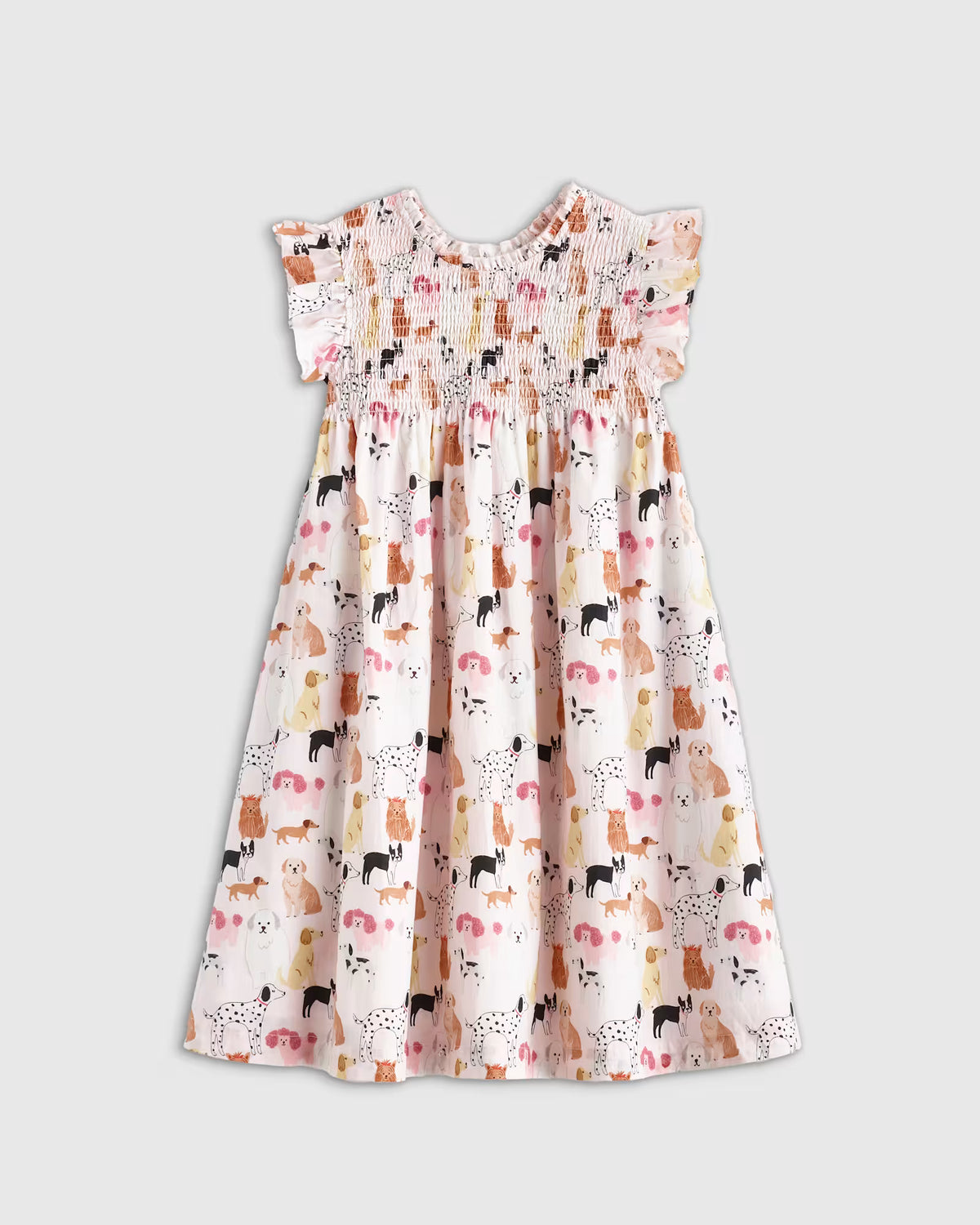 100% Organic Cotton Poplin Smocked Flutter Sleeve Dress - US 8432