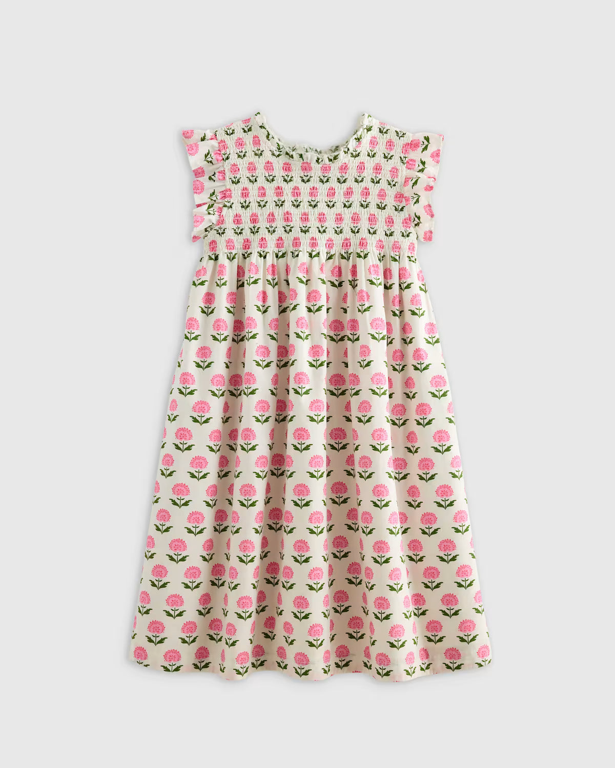 100% Organic Cotton Poplin Smocked Flutter Sleeve Dress - US 9858