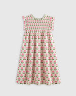 100% Organic Cotton Poplin Smocked Flutter Sleeve Dress - US 9858