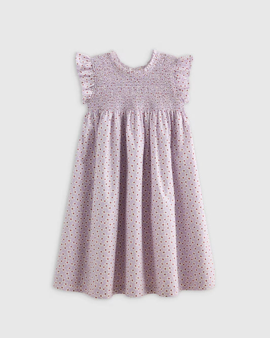 100% Organic Cotton Poplin Smocked Flutter Sleeve Dress - US 5002