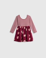 Dancing Daisy Burgundy Stripe