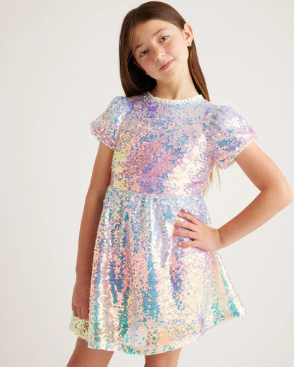 Sequin Flutter Sleeve Dress - US 5440