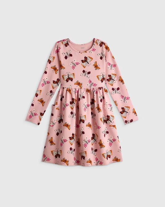 Organic Cotton Long Sleeve Fit and Flare Pocket Dress - US 4474