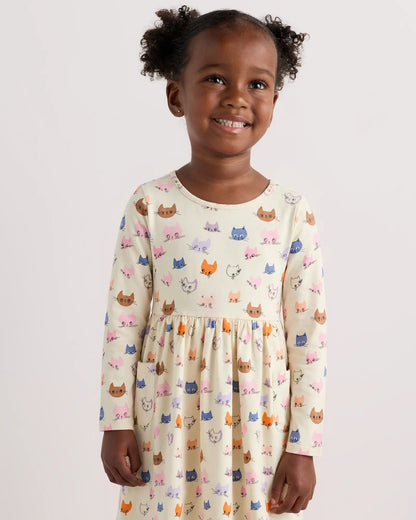 Organic Cotton Long Sleeve Fit and Flare Pocket Dress - US 4341