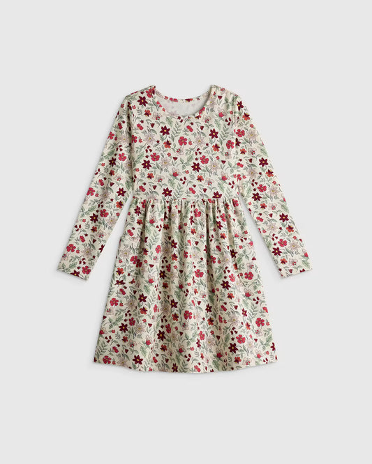 Organic Cotton Long Sleeve Fit and Flare Pocket Dress - US 1737