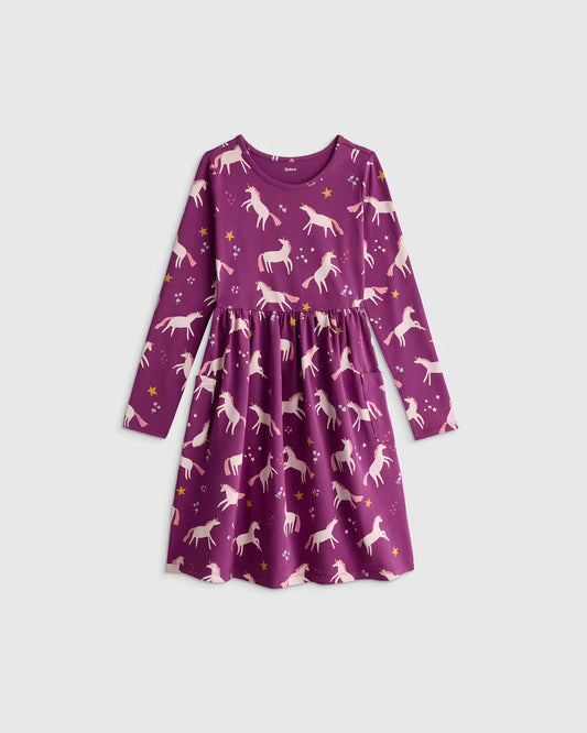 Organic Cotton Long Sleeve Fit and Flare Pocket Dress - US 1219