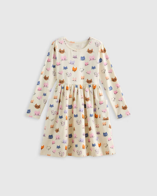 Organic Cotton Long Sleeve Fit and Flare Pocket Dress - US 4066