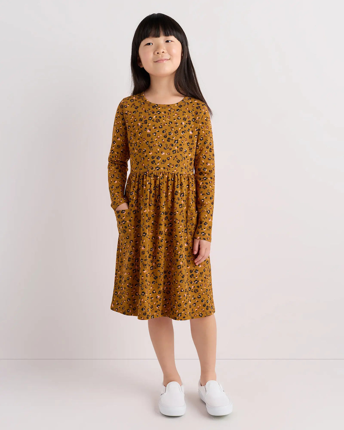 Organic Cotton Long Sleeve Fit and Flare Pocket Dress - US 3754