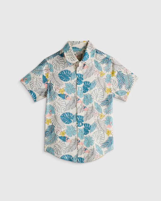 100% European Linen Printed Short Sleeve Shirt - US 3493