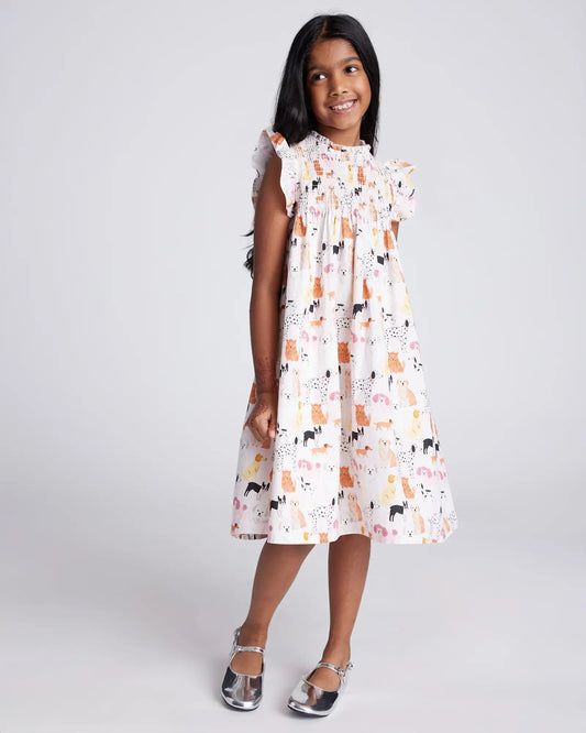 100% Organic Cotton Poplin Smocked Flutter Sleeve Dress - US 8432