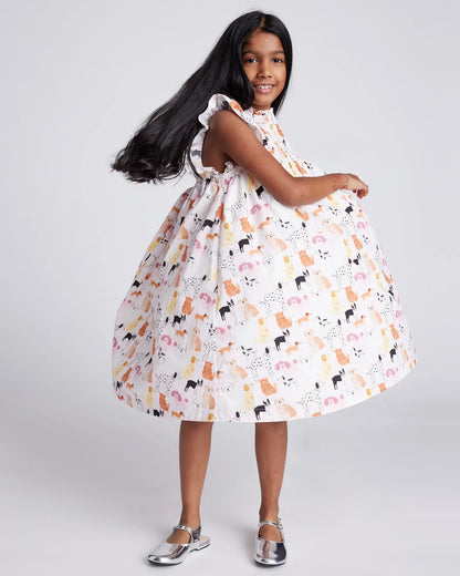100% Organic Cotton Poplin Smocked Flutter Sleeve Dress - US 8432