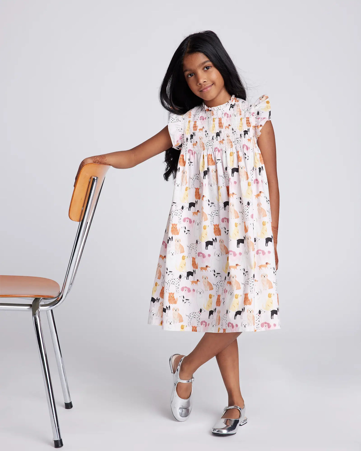 100% Organic Cotton Poplin Smocked Flutter Sleeve Dress - US 8432