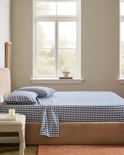Organic Crisp Percale Gingham Deluxe Bedding Bundle - US 2999
