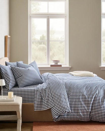 Organic Crisp Percale Gingham Deluxe Bedding Bundle - US 2999
