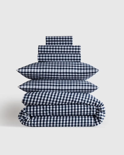 Organic Crisp Percale Gingham Deluxe Bedding Bundle - US 2999
