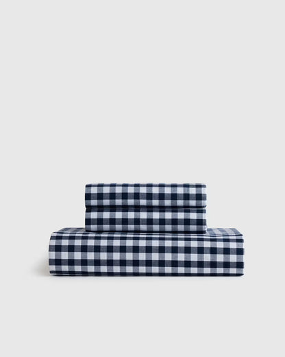 Organic Crisp Percale Gingham Fitted Sheet Set - US 8566