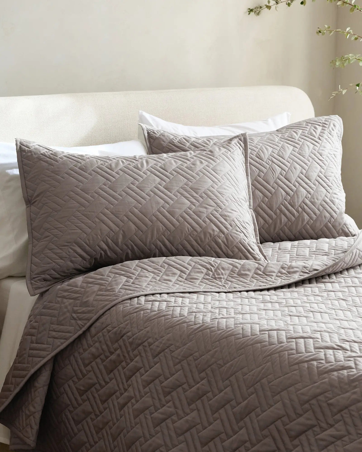 Organic Cotton Basketweave Quilted Sham Set - US 3722
