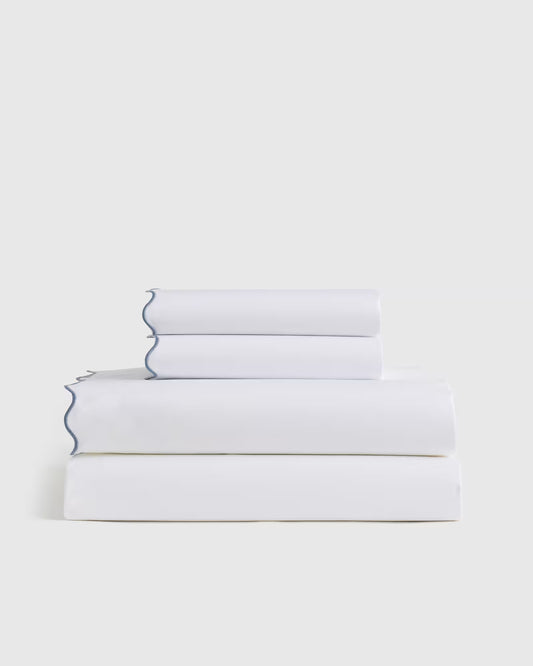 Organic Crisp Percale Scallop Sheet Set - US 9066