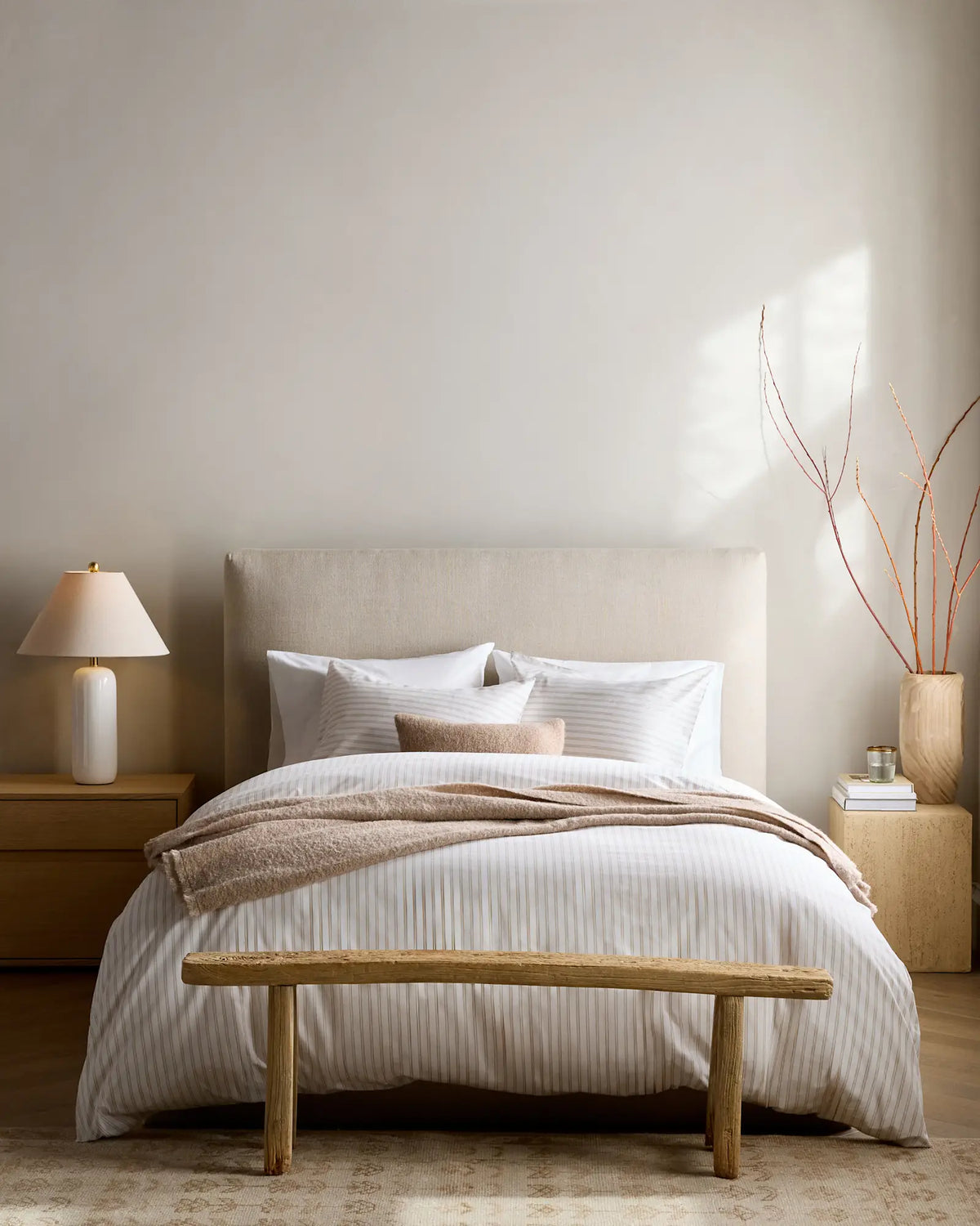 Organic Crisp Percale Double Stripe Deluxe Bedding Bundle - US 2072