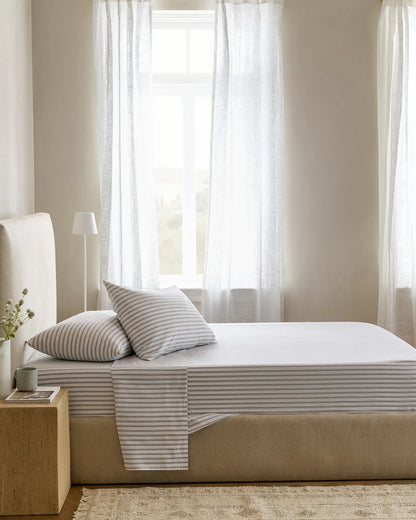Organic Crisp Percale Double Stripe Deluxe Bedding Bundle - US 8831