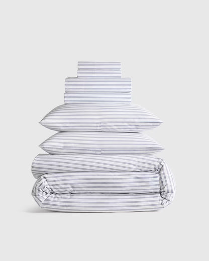 Organic Crisp Percale Double Stripe Deluxe Bedding Bundle - US 8831