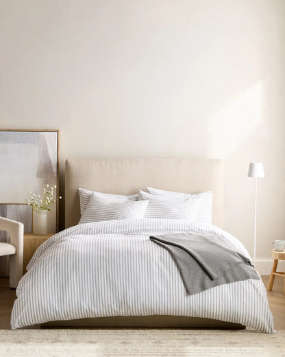 Organic Crisp Percale Double Stripe Deluxe Bedding Bundle - US 8831