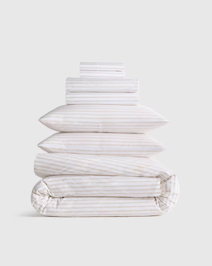 Organic Crisp Percale Double Stripe Deluxe Bedding Bundle - US 2072