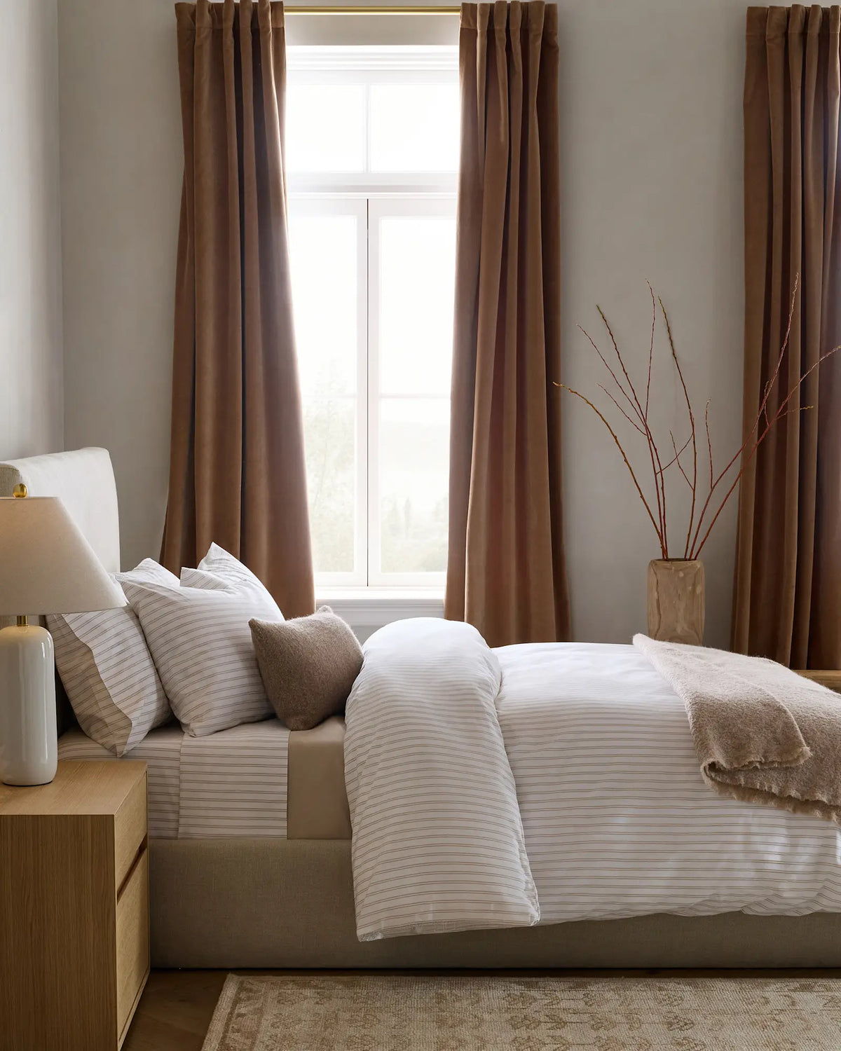 Organic Crisp Percale Double Stripe Deluxe Bedding Bundle - US 2072