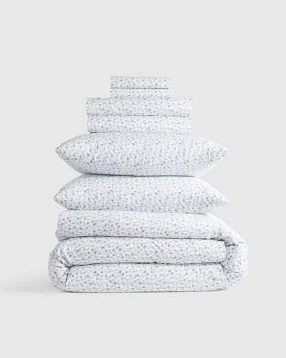 Organic Crisp Percale Floral Deluxe Bedding Bundle - US 5719