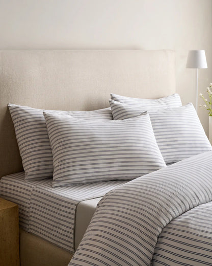 Organic Crisp Percale Double Stripe Deluxe Bedding Bundle - US 8831