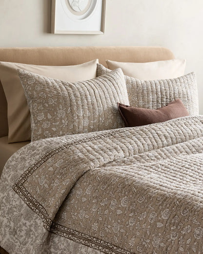 Organic Cotton Block Print Quilted Sham Set - US 5996