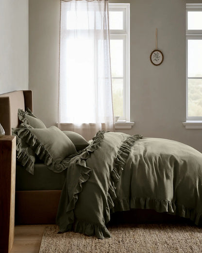 European Linen Ruffle Duvet Cover Set - US 0643
