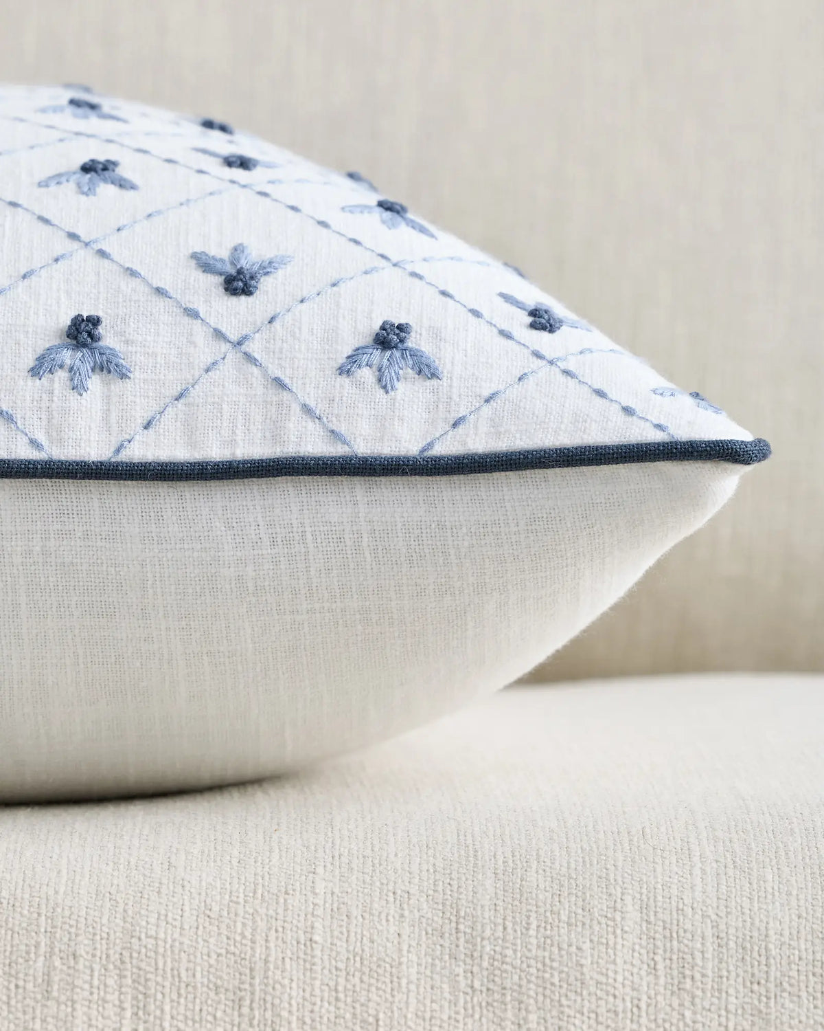 Embroidered Floral Cotton Pillow Cover - US 5650