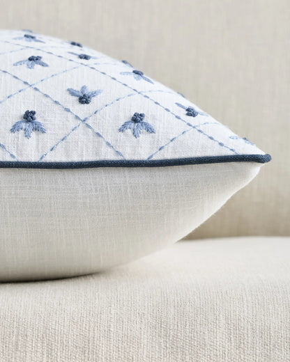 Embroidered Floral Cotton Pillow Cover - US 5650