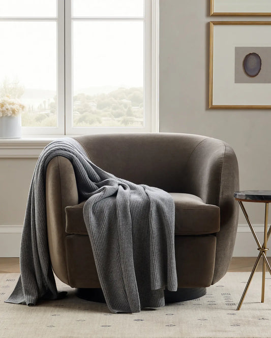 Ribbed Knit Cashmere Throw - US 5454