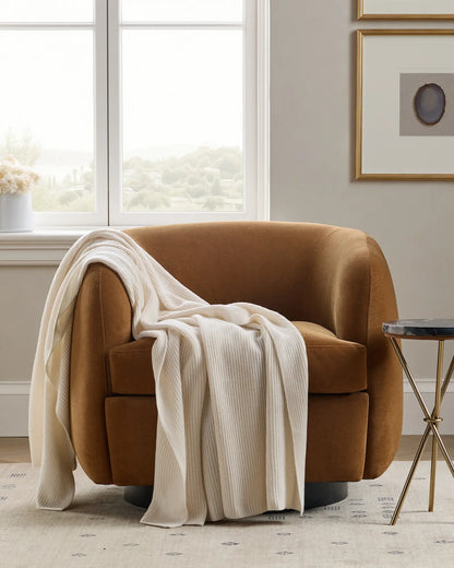 Ribbed Knit Cashmere Throw - US 0574