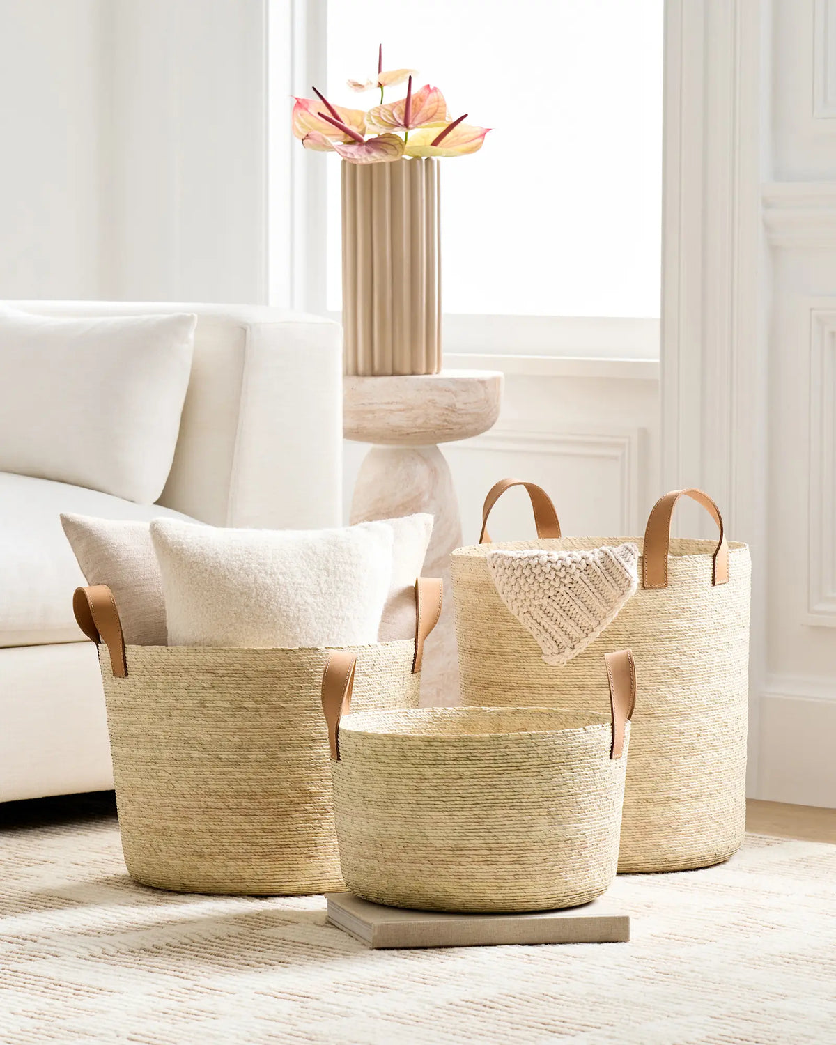 Handwoven Round Palm Baskets (Set of 3) - US 0298