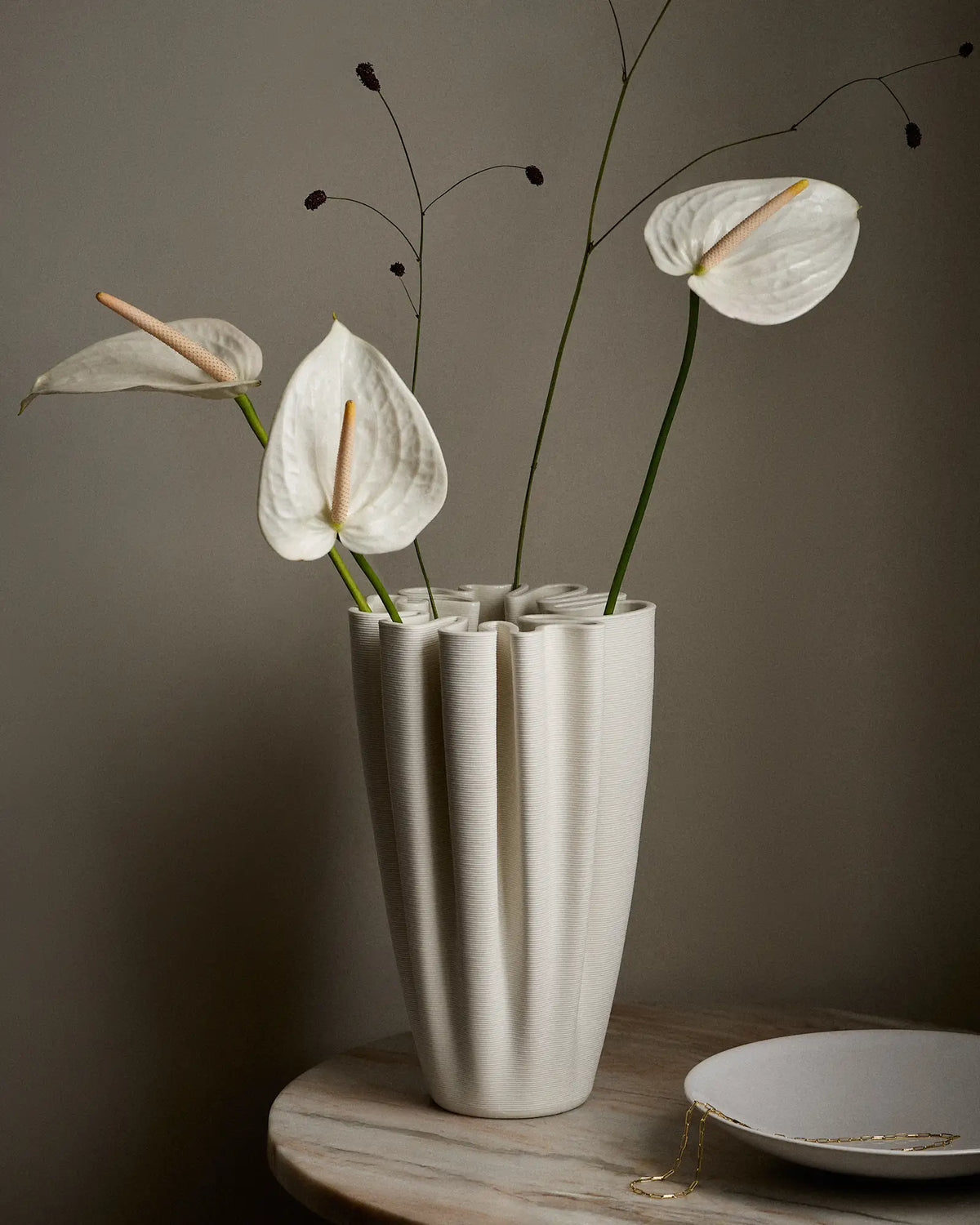 Sculptural Rippled Ceramic Vase - US 5564