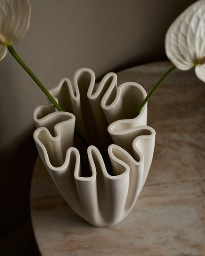 Sculptural Rippled Ceramic Vase - US 5564