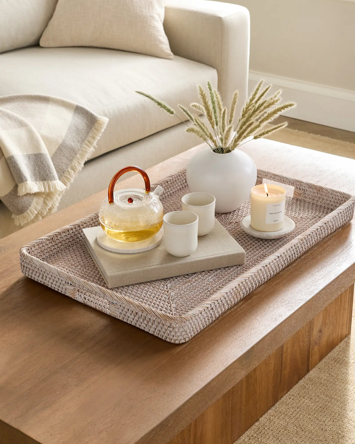Handwoven Rattan Rectangular Tray - US 6373