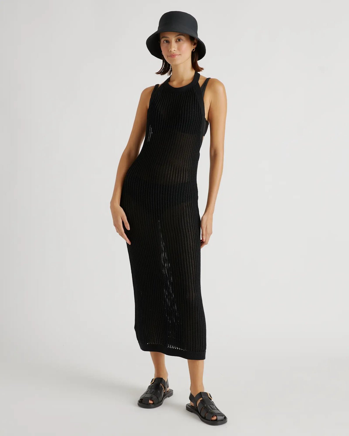 100% Organic Cotton Open-Knit Cover-Up Maxi Dress - US 5022