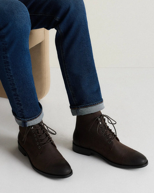 Crafted Leather Cap Toe Lace Up Boot - US 7541