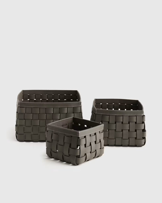 Recycled Woven Leather Baskets (set of 3) - US 2695