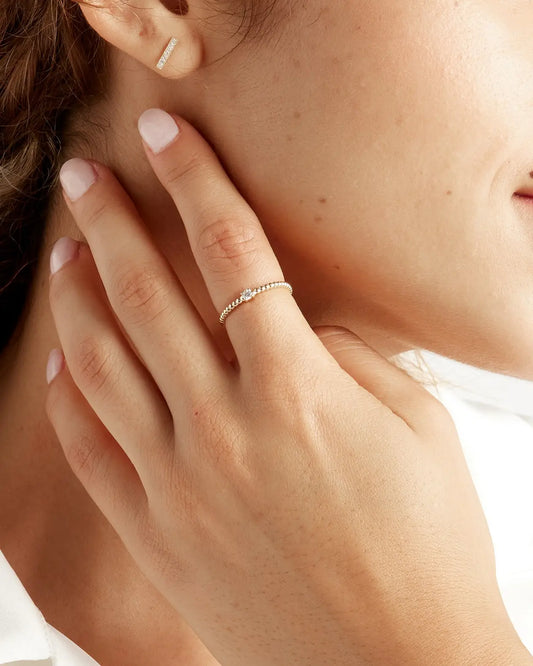 14K Gold Diamond Beaded Ring - US 2596