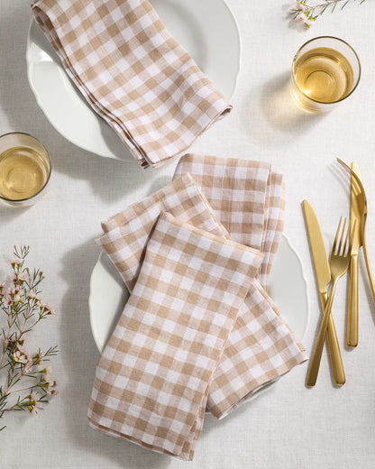 European Linen Wide-Hem Gingham Napkins, Set of 8 - US 4874