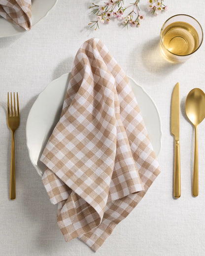 European Linen Wide-Hem Gingham Napkins, Set of 8 - US 4874