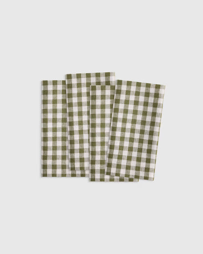 European Linen Wide-Hem Gingham Napkins, Set of 4 - US 5889