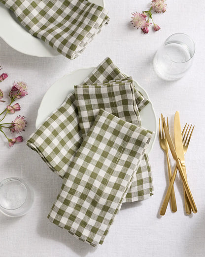 European Linen Wide-Hem Gingham Napkins, Set of 4 - US 5889