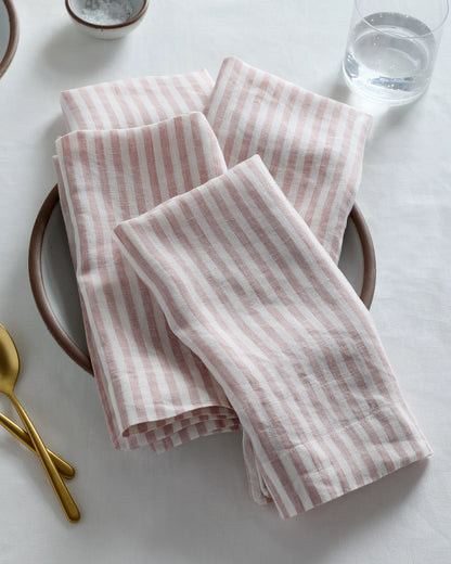 European Linen Wide-Hem Stripe Napkins, Set of 12 - US 2251